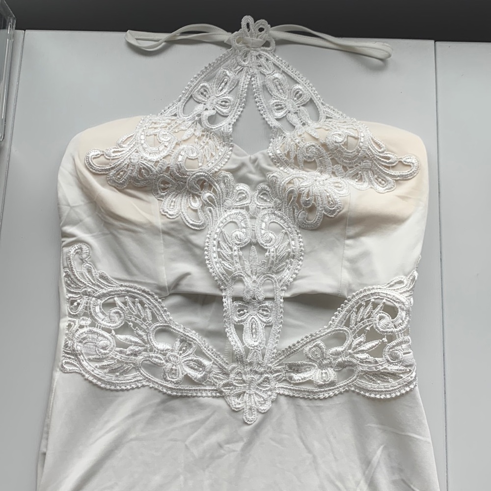 White Lace Halter Bodysuit